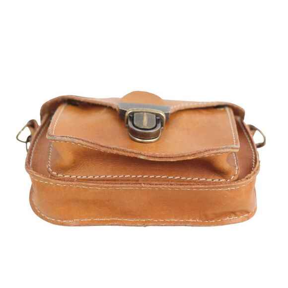 Roots TAN BROWN GENUINE LEATHER CHAIN FLAP X-BODY SHOULDER BAG MINI PURSE CLUTCH - Picture 6 of 15